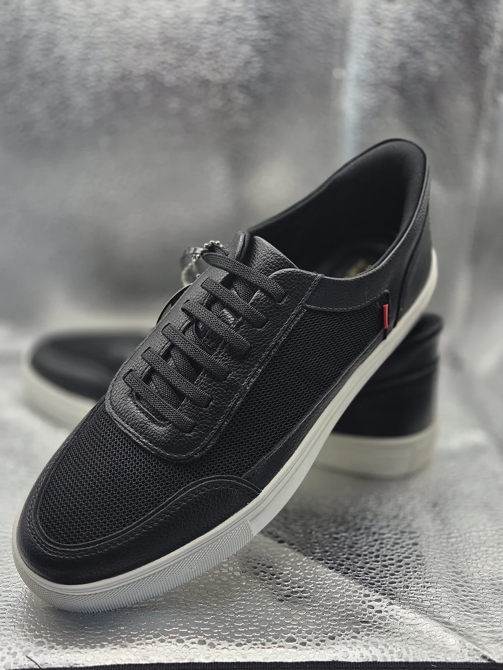 Marc Joseph Black Mesh & Leather Low-Top Sneakers with White Sole